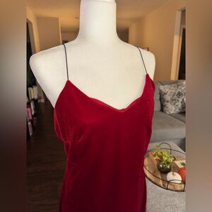 Elegant Scarlet Velvet Camisole Dress
